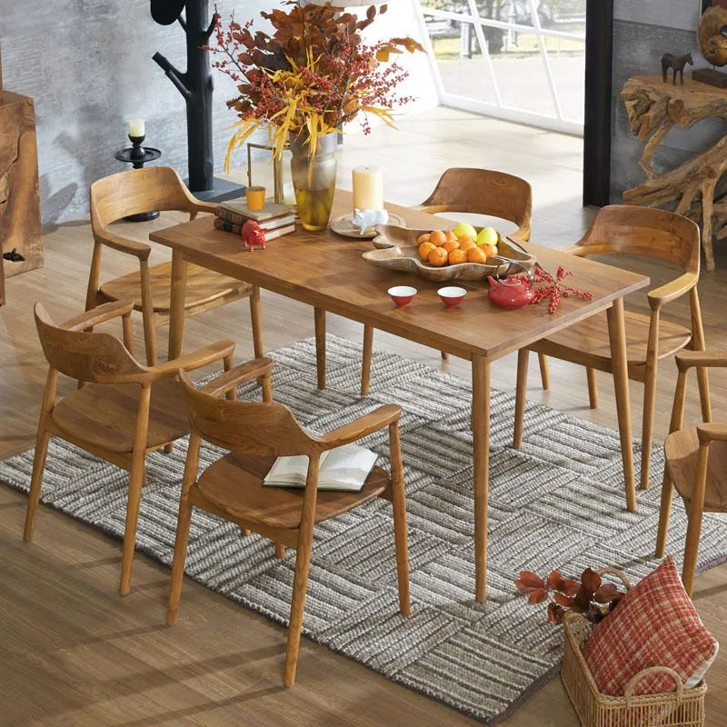 Tavolo da pranzo rettangolare 4 gambe con gambe finitura naturale Tavolo da pranzo moderno fisso Clearhalo