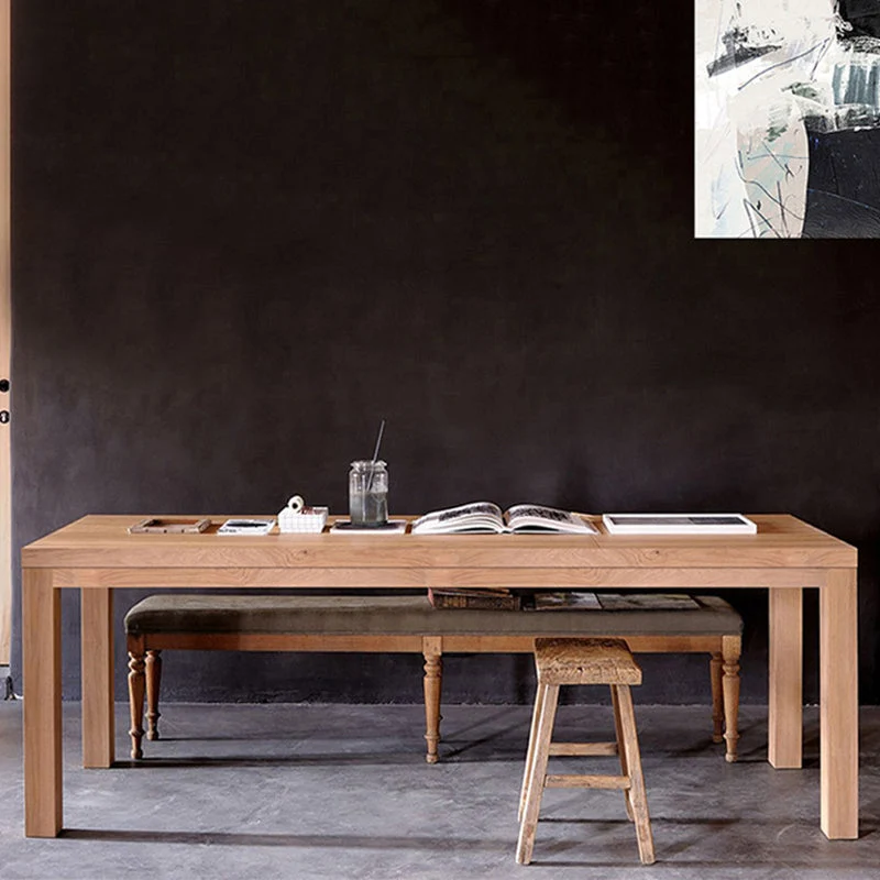 Tavolo da pranzo rettangolare 4 gambe Tavolo legno stile moderno medievale per cucina Clearhalo