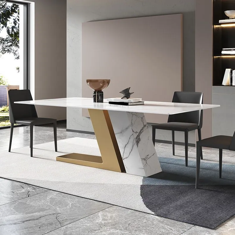 Tavolo da pranzo rettangolare Glam Tavolo pietra sinterizzata con gambe metallo per uso domestico Clearhalo