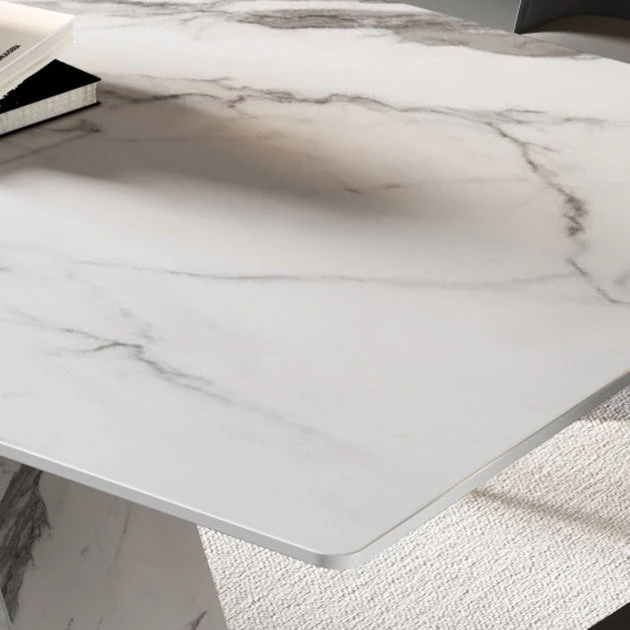 Tavolo da pranzo rettangolare Glam Tavolo pietra sinterizzata con gambe metallo per uso domestico Clearhalo