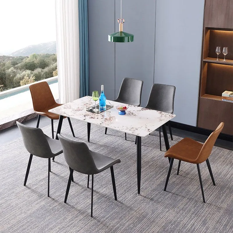 Tavolo da pranzo rettangolare industriale con struttura metallo nero Tavolo pietra sinterizzata per la casa Clearhalo