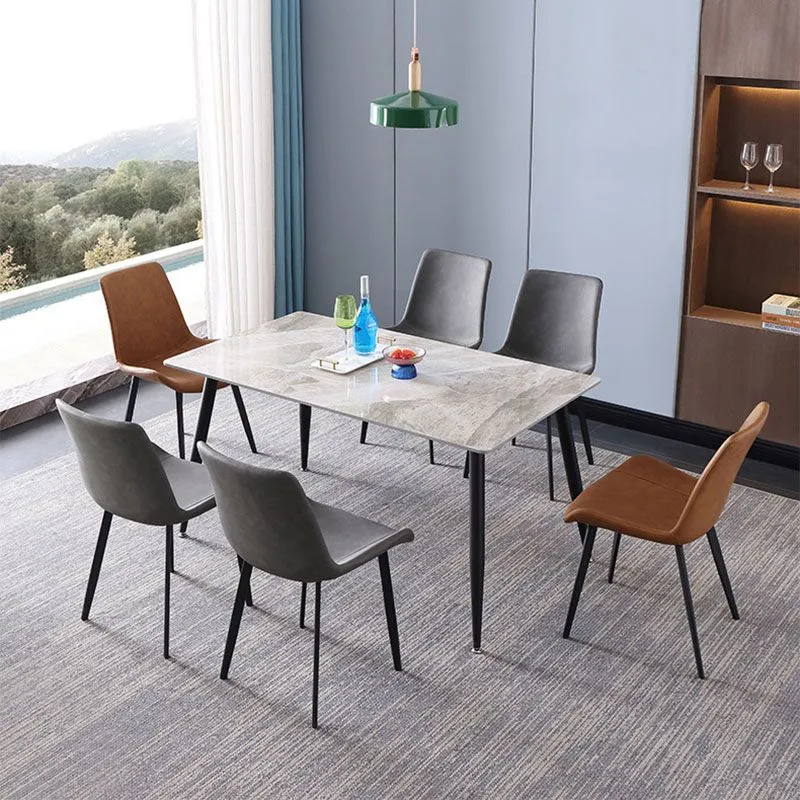 Tavolo da pranzo rettangolare industriale con struttura metallo nero Tavolo pietra sinterizzata per la casa Clearhalo