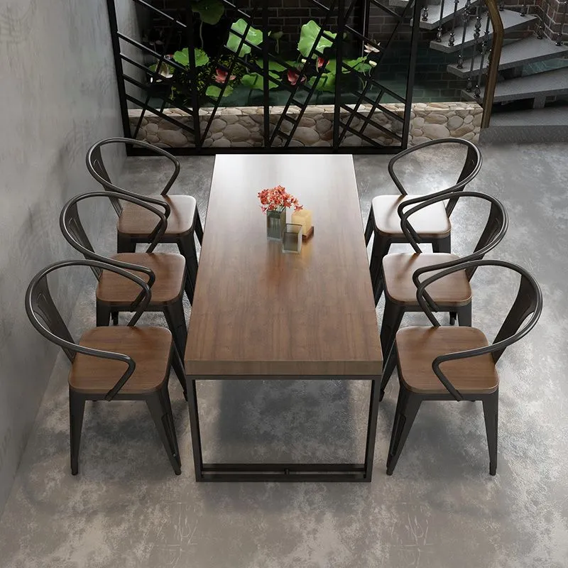 Tavolo da pranzo rettangolare industriale legno massello di pino per sala da pranzo Clearhalo