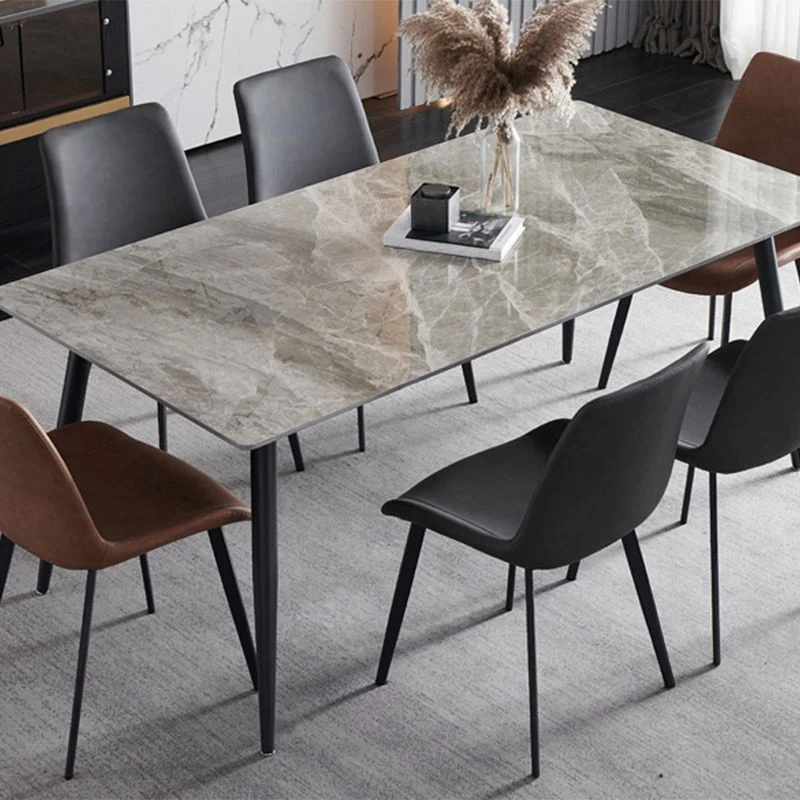 Tavolo da pranzo rettangolare industriale metallo con piano pietra sinterizzata, tavolo da interni con gambe nere Clearhalo