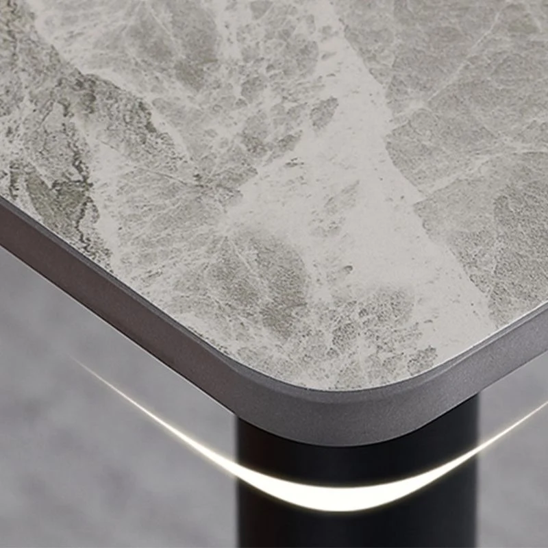 Tavolo da pranzo rettangolare industriale metallo con piano pietra sinterizzata, tavolo da interni con gambe nere Clearhalo