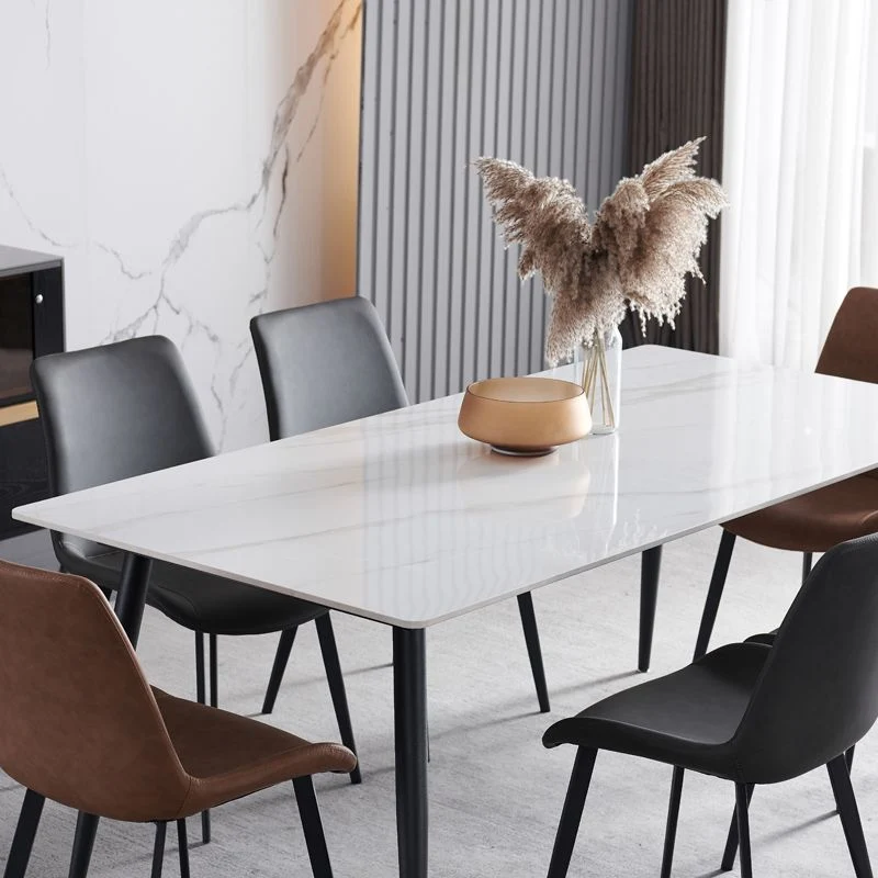 Tavolo da pranzo rettangolare industriale metallo con piano pietra sinterizzata, tavolo da interni con gambe nere Clearhalo