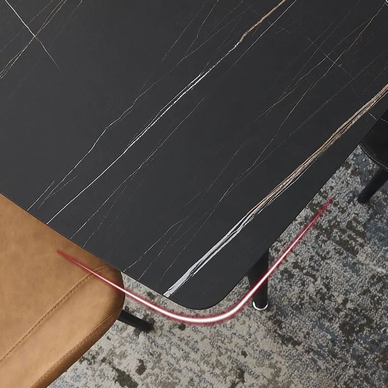Tavolo da pranzo rettangolare industriale metallo Tavolo con piano pietra sinterizzata nera con 4 gambe Clearhalo