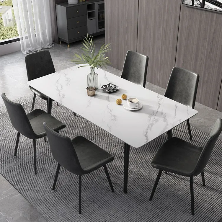 Tavolo da pranzo rettangolare industriale Tavolo da pranzo con base treppiede nera con piano pietra Clearhalo
