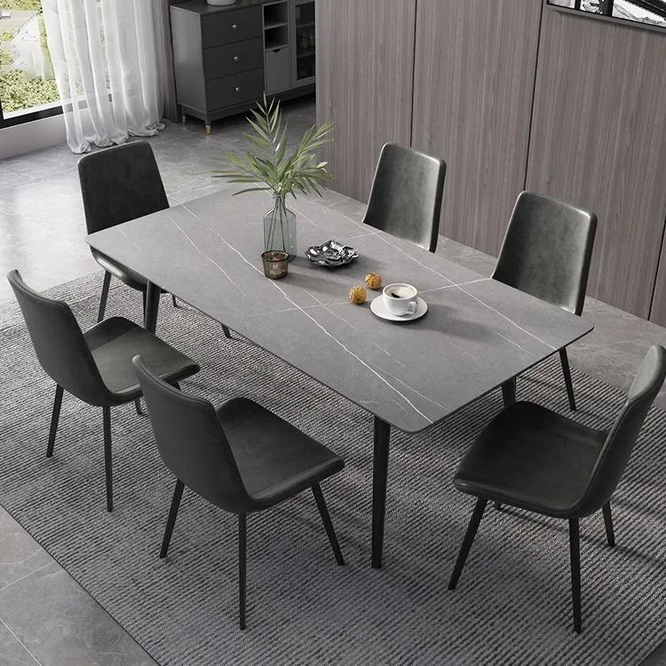 Tavolo da pranzo rettangolare industriale Tavolo da pranzo con base treppiede nera con piano pietra Clearhalo