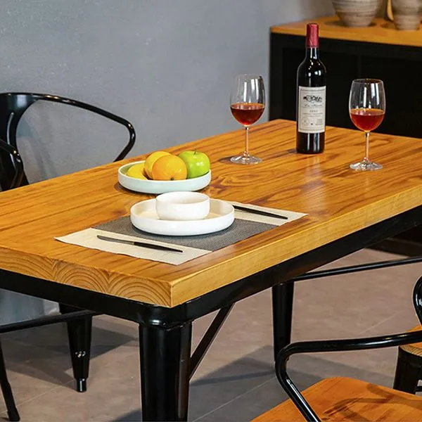 Tavolo da pranzo rettangolare legno con base nera Tavolo industriale legno per bar Clearhalo