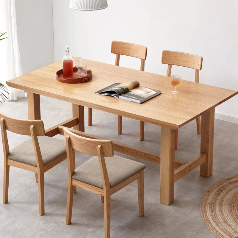 Tavolo da pranzo rettangolare legno massello di colore naturale con base cavalletto Clearhalo