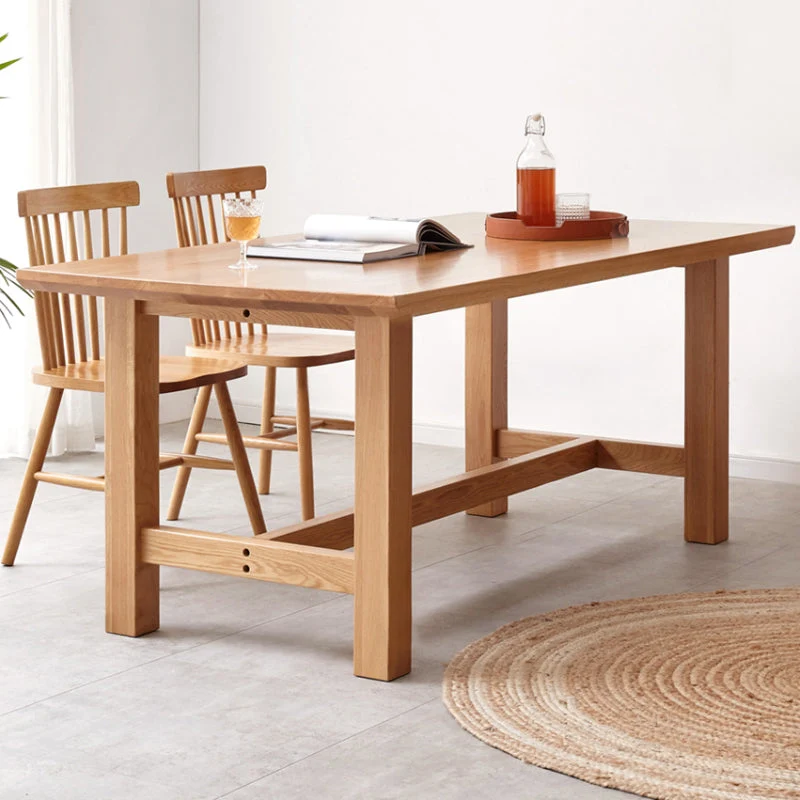 Tavolo da pranzo rettangolare legno massello di colore naturale con base cavalletto Clearhalo