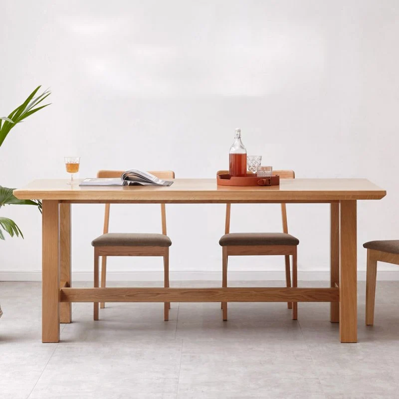 Tavolo da pranzo rettangolare legno massello di colore naturale con base cavalletto Clearhalo
