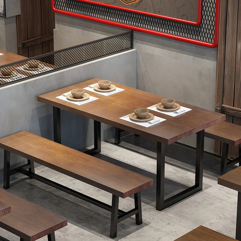 Tavolo da pranzo rettangolare legno massello marrone Tavolo da pranzo industriale rettangolare con struttura nera Clearhalo