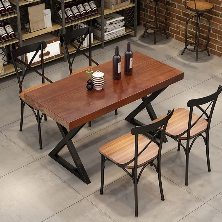 Tavolo da pranzo rettangolare legno massello stile industriale retrò per caffè e tè al latte Clearhalo