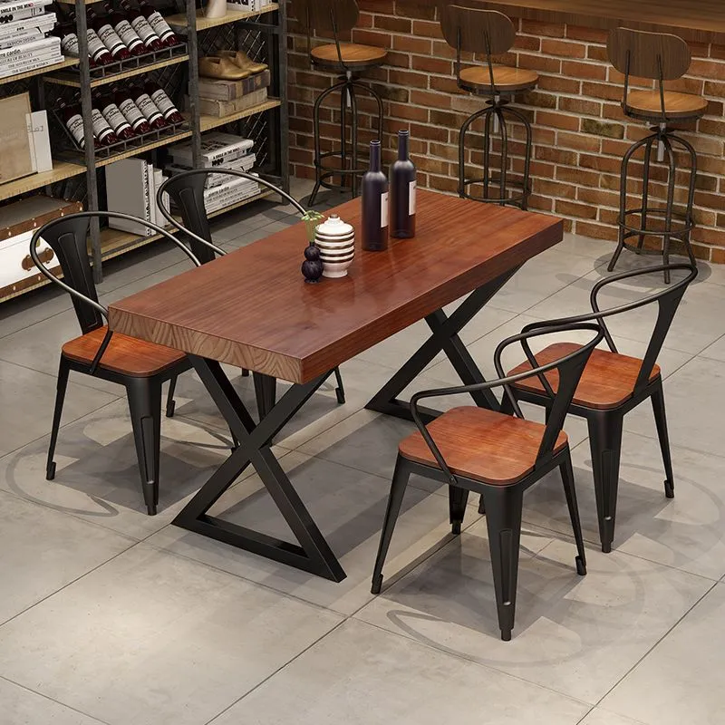 Tavolo da pranzo rettangolare legno massello stile industriale retrò per caffè e tè al latte Clearhalo