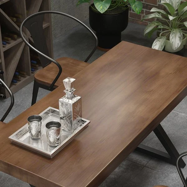 Tavolo da pranzo rettangolare legno massello stile industriale con gambe ferro doppio piedistallo Clearhalo