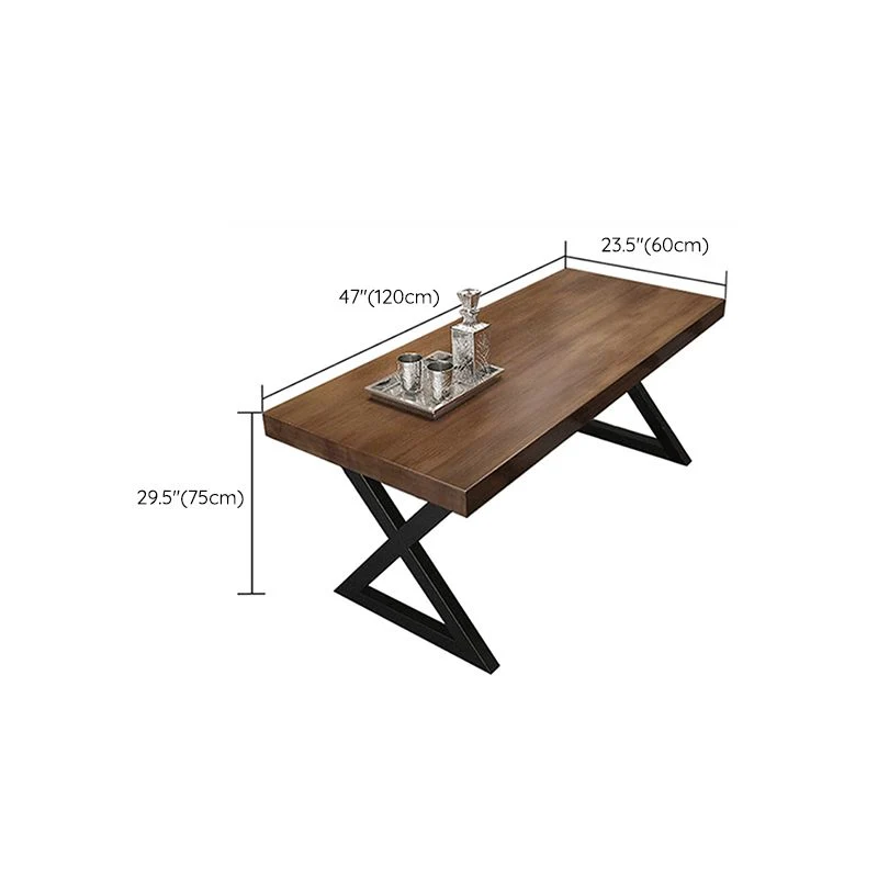 Tavolo da pranzo rettangolare legno massello stile industriale con gambe ferro doppio piedistallo Clearhalo