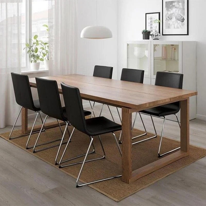 Tavolo da pranzo rettangolare legno massello Tavolo da pranzo moderno con base slitta naturale Clearhalo