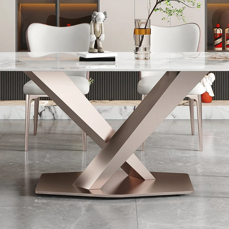 Tavolo da pranzo rettangolare di lusso con piano pietra sinterizzata con base piedistallo Clearhalo