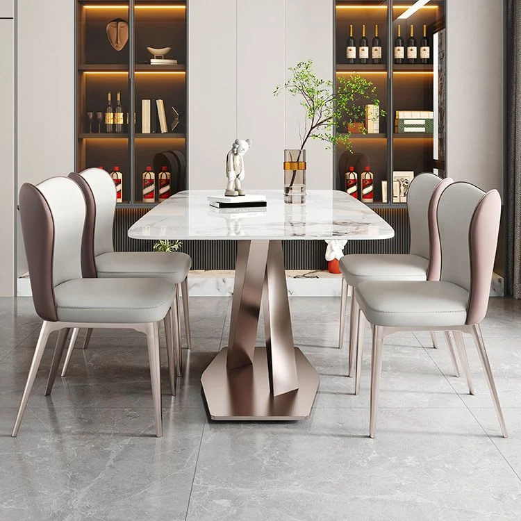Tavolo da pranzo rettangolare di lusso con piano pietra sinterizzata con base piedistallo Clearhalo