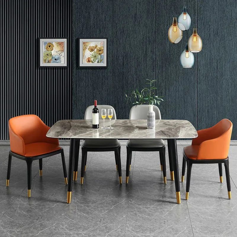 Tavolo da pranzo rettangolare di lusso con piano pietra sinterizzata grigia con 4 gambe Clearhalo