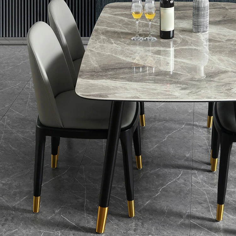 Tavolo da pranzo rettangolare di lusso con piano pietra sinterizzata grigia con 4 gambe Clearhalo