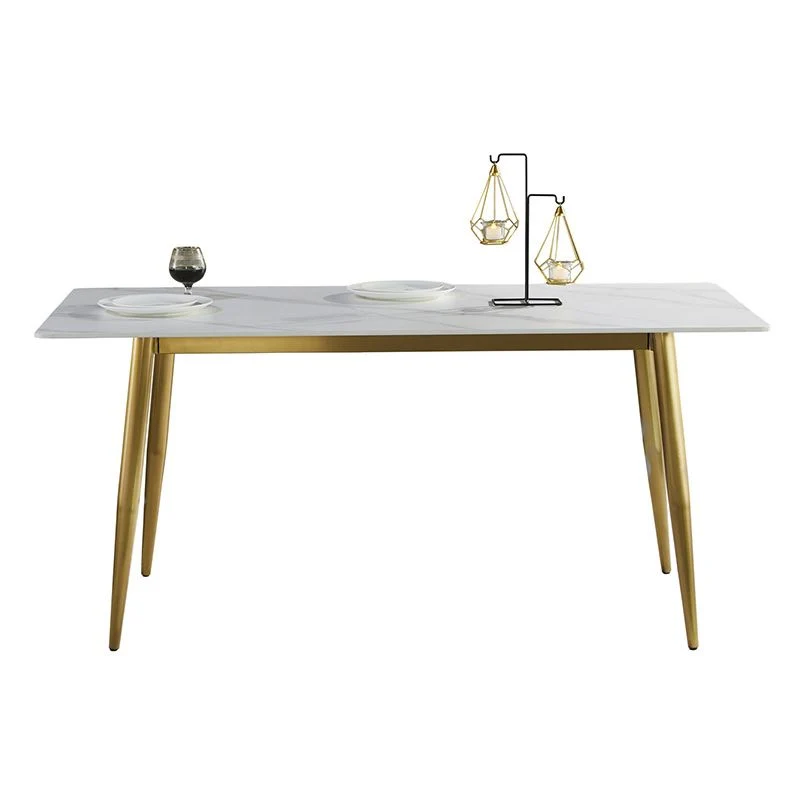 Tavolo da pranzo rettangolare di lusso con piano pietra sinterizzata con 4 gambe metallo Clearhalo