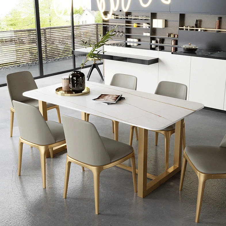 Tavolo da pranzo rettangolare di lusso tradizionale bianco con bancone marmo per cucina Clearhalo