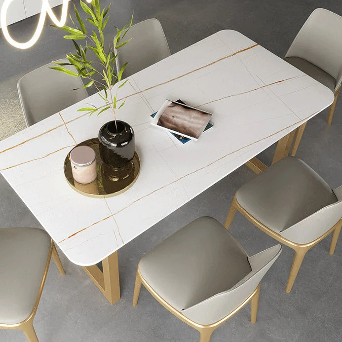 Tavolo da pranzo rettangolare di lusso tradizionale bianco con bancone marmo per cucina Clearhalo