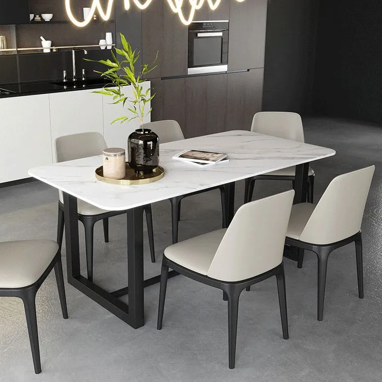 Tavolo da pranzo rettangolare di lusso tradizionale bianco con bancone marmo per cucina Clearhalo