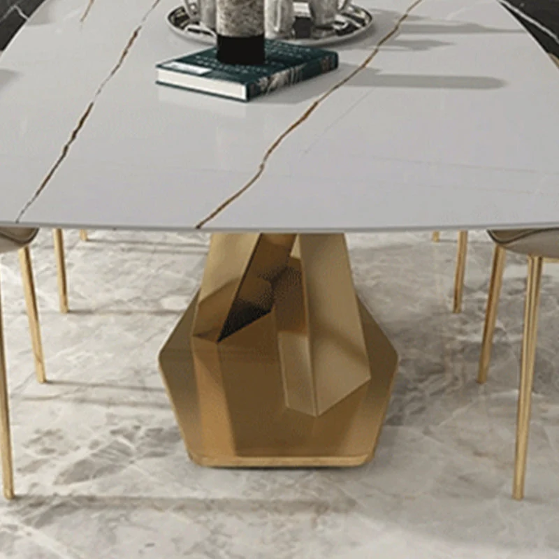 Tavolo da pranzo rettangolare di lusso tradizionale Tavolo con piano pietra per sala da pranzo Clearhalo