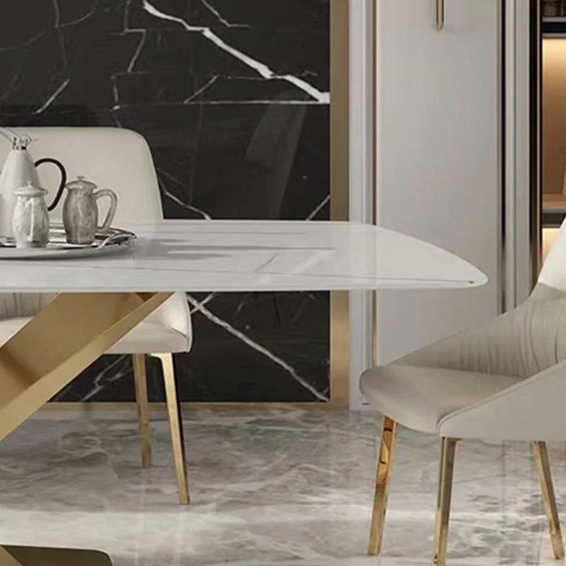 Tavolo da pranzo rettangolare di lusso tradizionale Tavolo con piano pietra per sala da pranzo Clearhalo