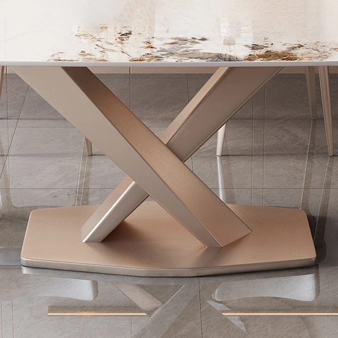 Tavolo da pranzo rettangolare metallo stile moderno Tavolo con piano pietra sinterizzata per sala da pranzo Clearhalo