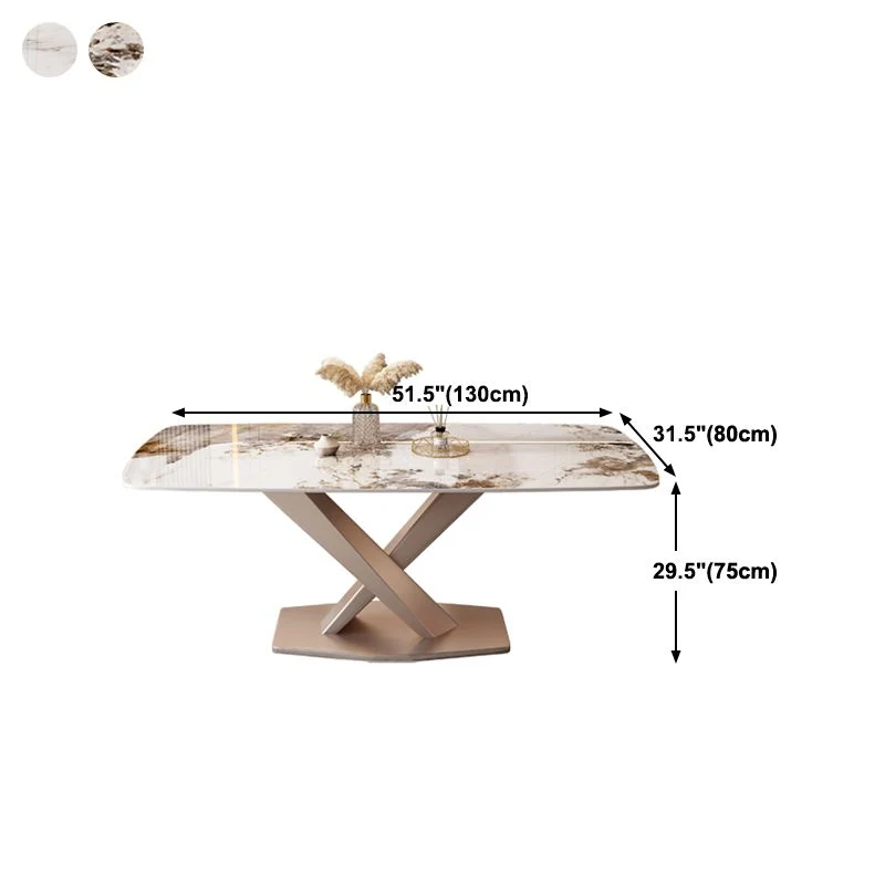 Tavolo da pranzo rettangolare metallo stile moderno Tavolo con piano pietra sinterizzata per sala da pranzo Clearhalo