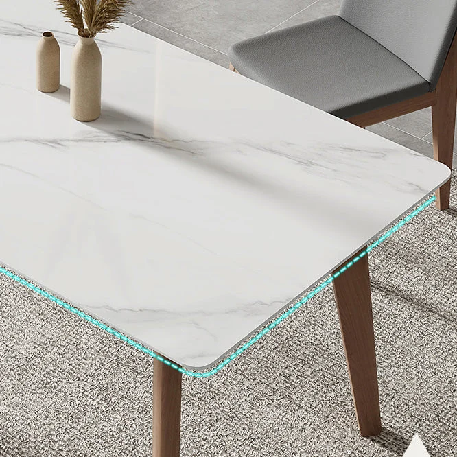 Tavolo da pranzo rettangolare Mid-Century Gambe legno massello e piano pietra Clearhalo