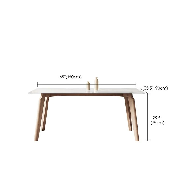 Tavolo da pranzo rettangolare Mid-Century Gambe legno massello e piano pietra Clearhalo