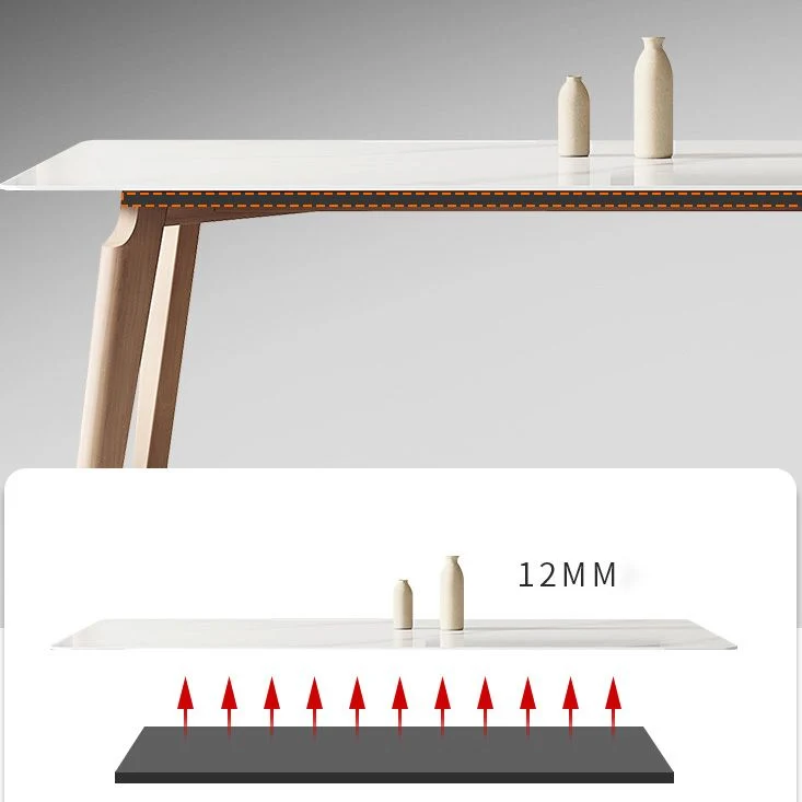 Tavolo da pranzo rettangolare Mid-Century Gambe legno massello e piano pietra Clearhalo