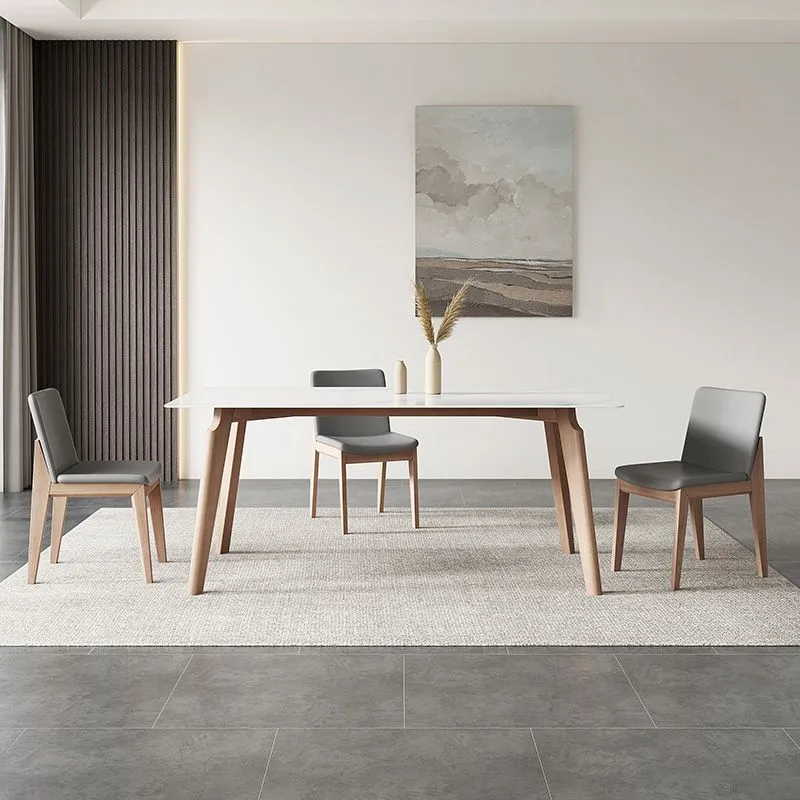 Tavolo da pranzo rettangolare Mid-Century Gambe legno massello e piano pietra Clearhalo