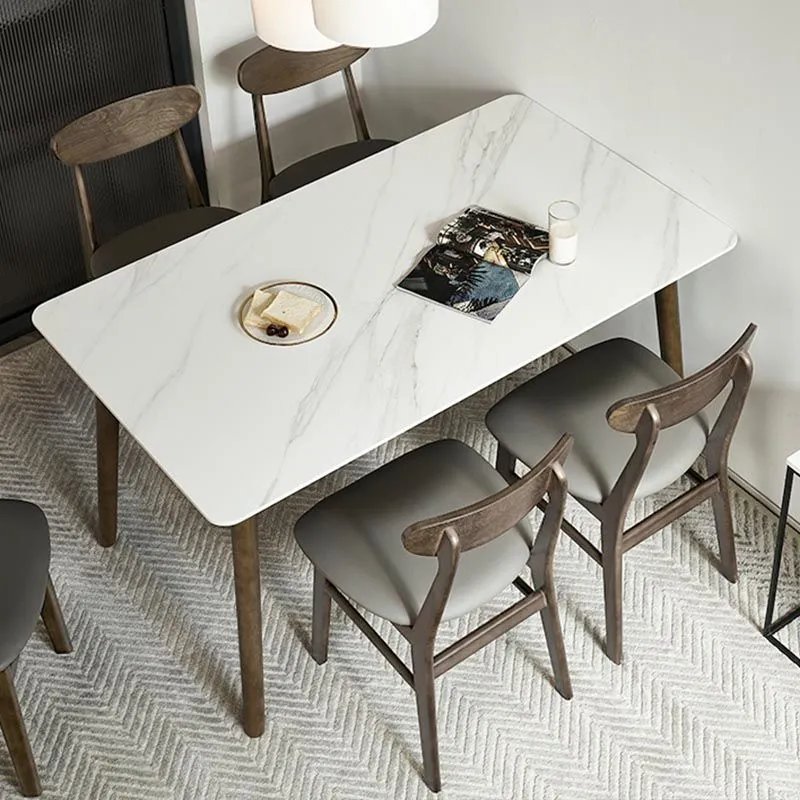 Tavolo da pranzo rettangolare Mid-Century Tavolo da pranzo con base legno massello per sala da pranzo Clearhalo