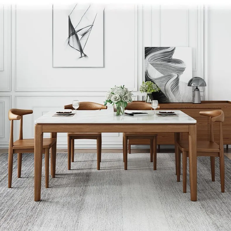 Tavolo da pranzo rettangolare Mid-Century Tavolo da pranzo con piano pietra per sala da pranzo Clearhalo