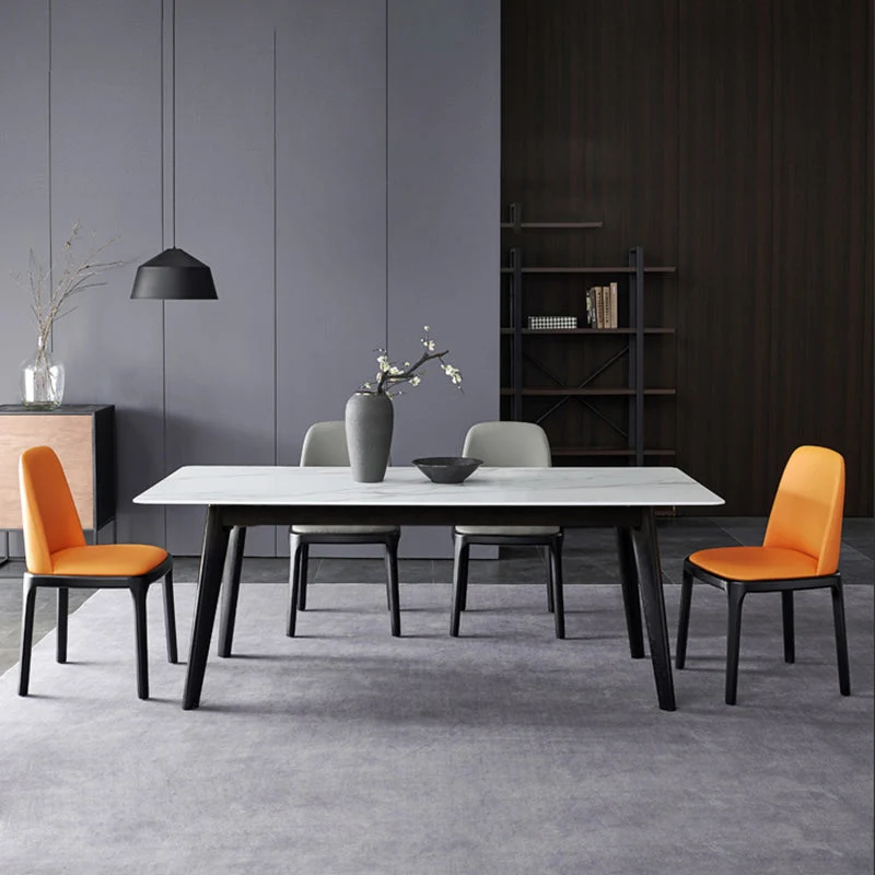 Tavolo da pranzo rettangolare moderno con piano pietra bianco per cucina Clearhalo