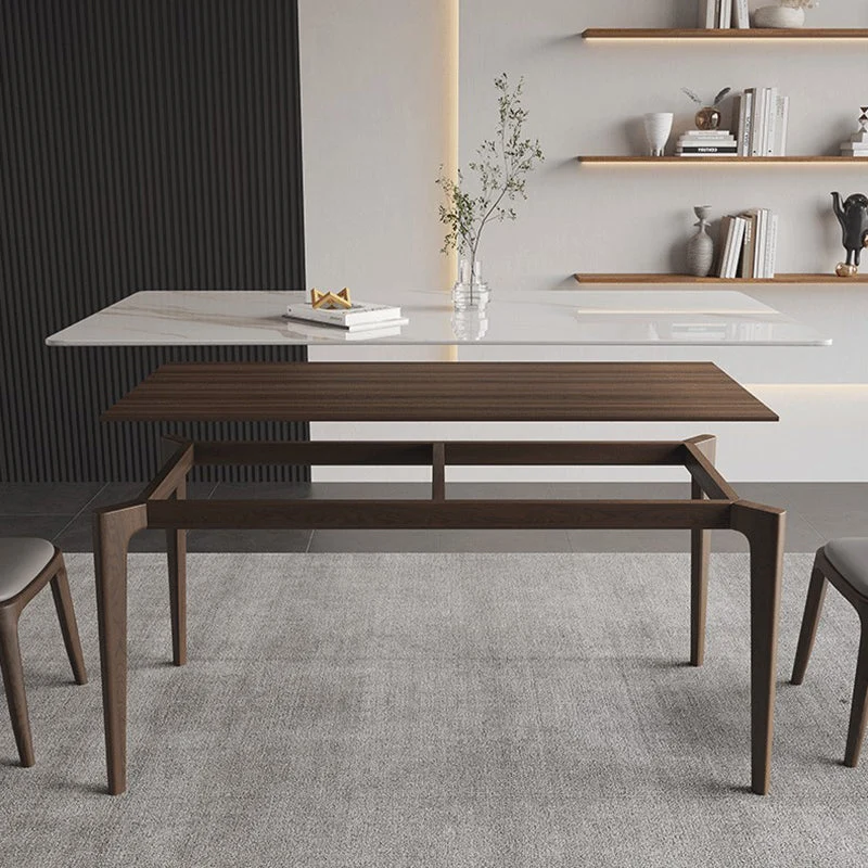 Tavolo da pranzo rettangolare moderno di metà secolo con 4 gambe finlandesi marroni Clearhalo