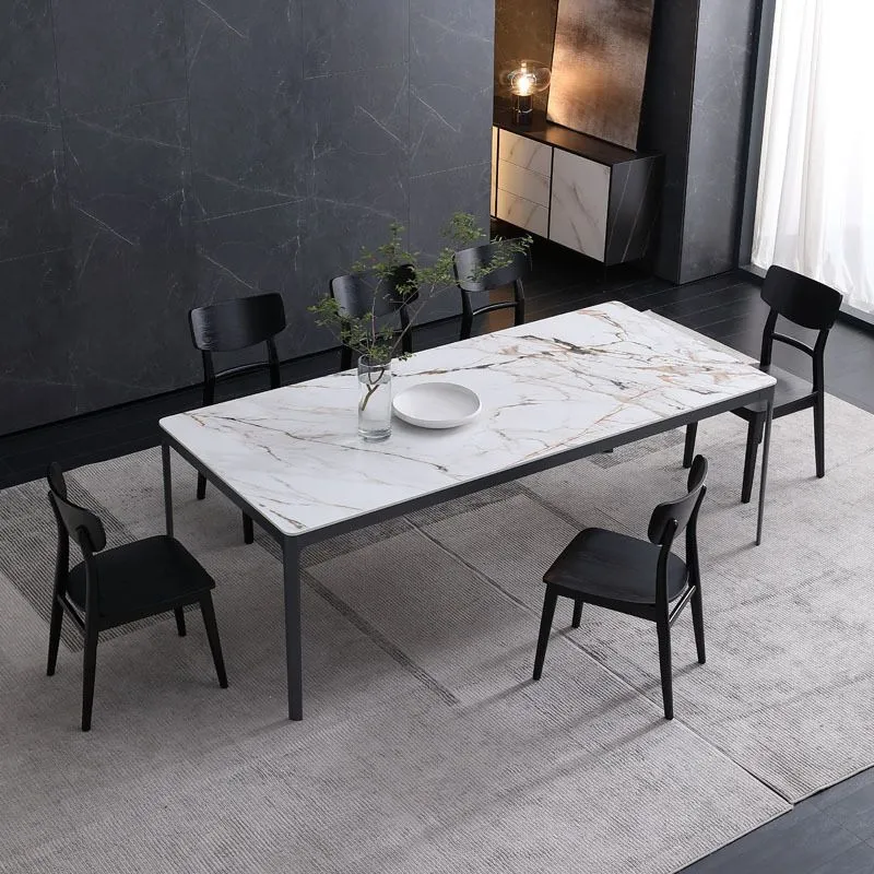 Tavolo da pranzo rettangolare moderno metallo con tavolo pietra sinterizzata 4 gambe per la casa Clearhalo