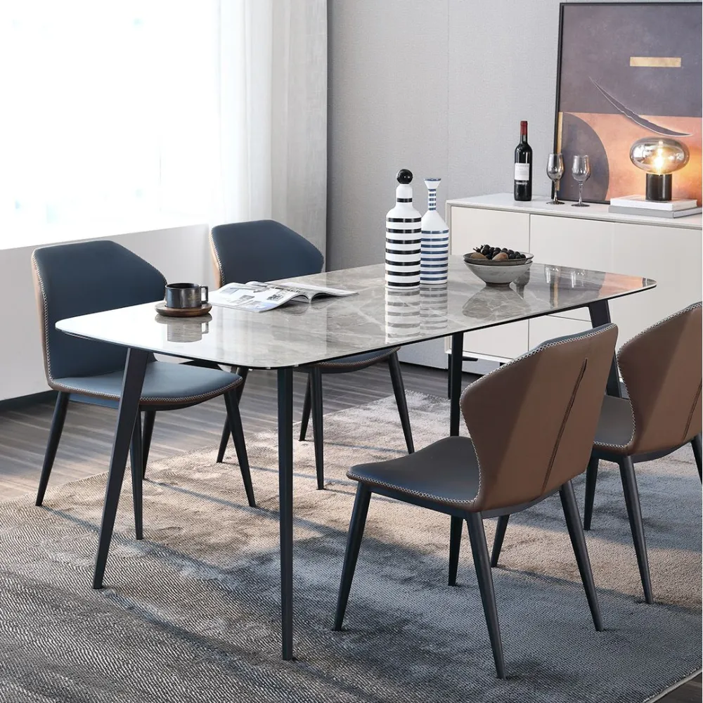 Tavolo da pranzo rettangolare moderno metallo Tavolo con piano pietra sinterizzata per sala da pranzo Clearhalo