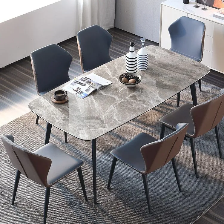 Tavolo da pranzo rettangolare moderno metallo Tavolo con piano pietra sinterizzata per sala da pranzo Clearhalo