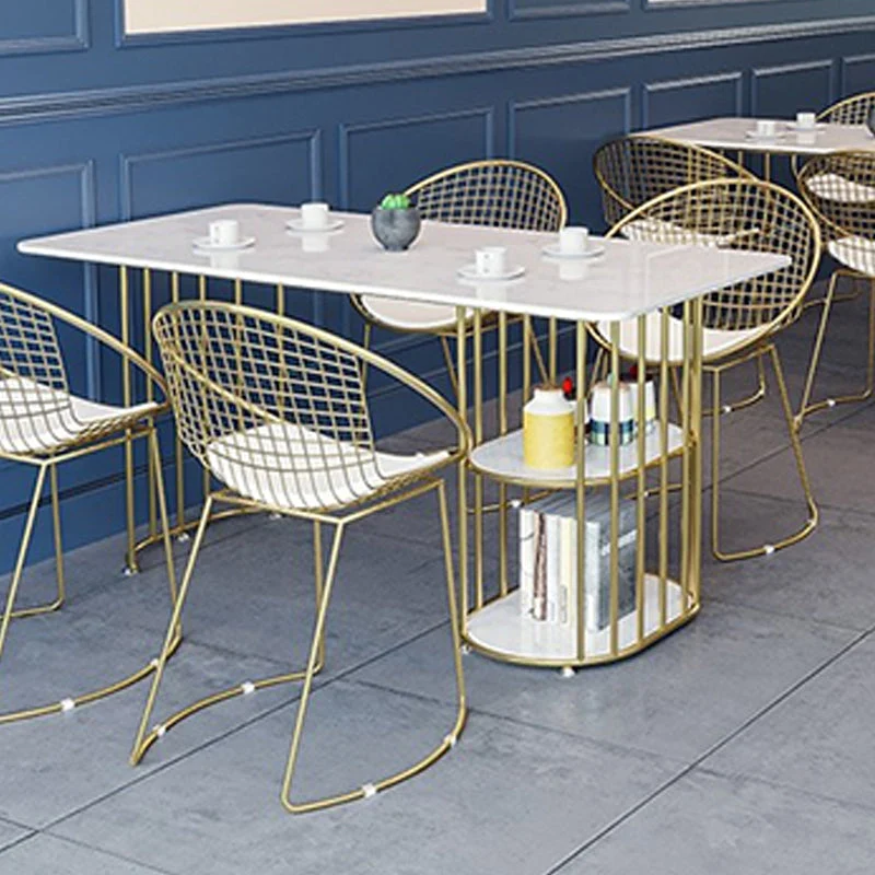 Tavolo da pranzo rettangolare moderno e minimalista pietra e metallo Clearhalo