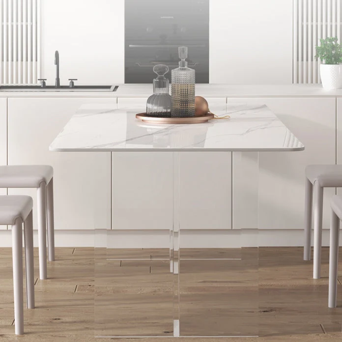 Tavolo da pranzo rettangolare moderno pietra bianca per cucina Clearhalo