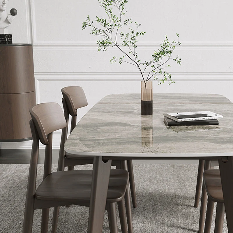 Tavolo da pranzo rettangolare moderno retrò con piano pietra Tavolo legno massello di rovere da 4 piedi Clearhalo