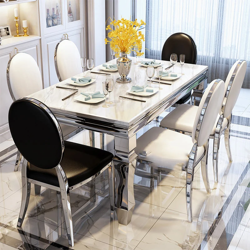 Tavolo da pranzo rettangolare nordico Collezione da sala da pranzo marmo con 4 piedi Clearhalo